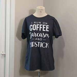 #29 Graphic Tee with Coffee Sarcasm Lipstick Print